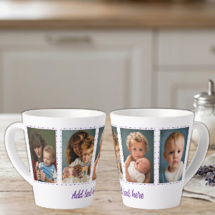 Caneca De Café Latte 4 fotos adicionar texto branco roxo