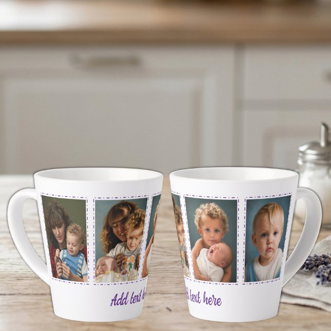 Caneca De Café Latte 4 fotos adicionar texto branco roxo (Criador carregado)