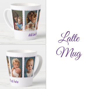Caneca De Café Latte 4 fotos adicionar texto branco roxo