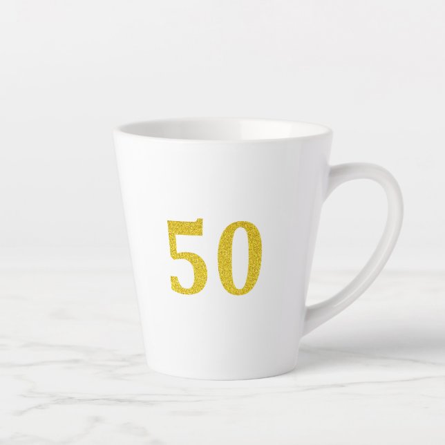 Caneca De Café Latte 50º Aniversário 50 550º Brilho Dourado (Direita)