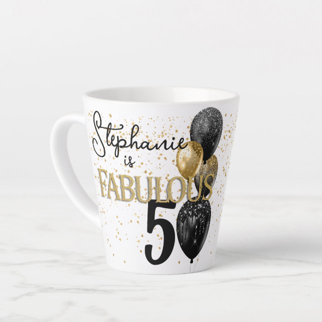 Caneca De Café Latte 50 & Fabuloso Dourado Glam Pequeno Lata de Lata Pr (Ângulo esquerdo)