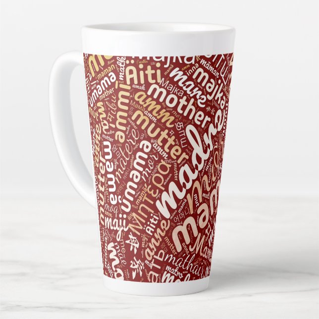 Caneca De Café Latte 60 Palavras para 'Mãe' em Diferentes Idiomas (Ângulo esquerdo)