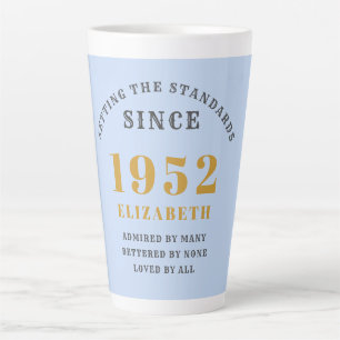 Caneca De Café Latte 70 Birthday 1952 Chic de Cinza Azul Elegante