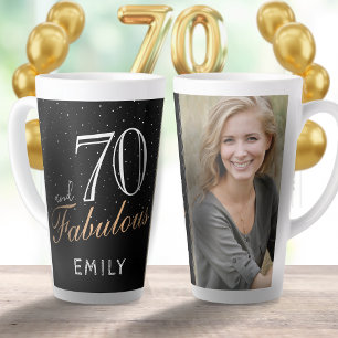 Caneca De Café Latte 70 e Fabuloso Foto Elegante Preto de Aniversário d