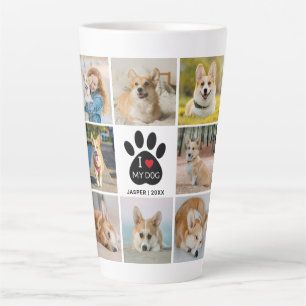 Caneca De Café Latte 8 Colagem Fotográfica I Love My Dog Paw Print