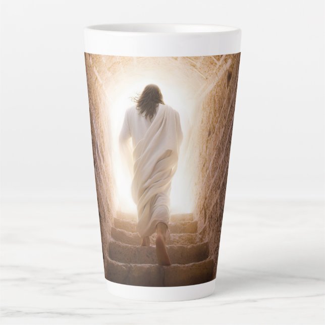 Caneca De Café Latte A Ascensão - Jesus Andando à Luz (Frente)