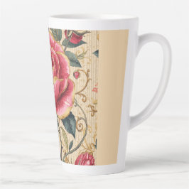 Caneca De Café Latte A Beautiful Shocking Pink Rose, Gold, Luxurious