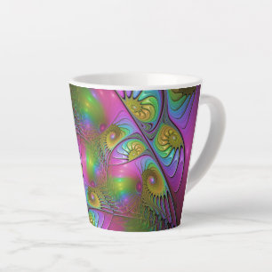 Caneca De Café Latte A Colorida Arte Fractal Abstrata Trippy Luminosa