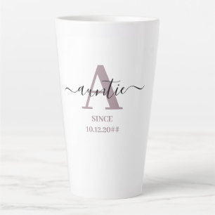 Caneca De Café Latte A é para Tia Elegante Rótulo Monograma Rosa Velho