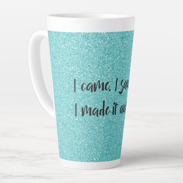 Caneca De Café Latte A Glitter Teal Eu A Tornei Uma Caneca Latte (Ângulo esquerdo)