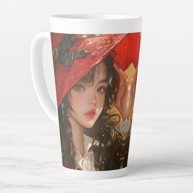 Caneca De Café Latte A Hora da Crimson: Garota Vermelha de Chapéu Latte (Ângulo esquerdo)