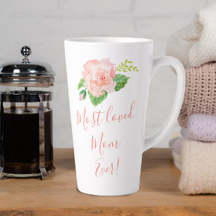 Caneca De Café Latte A Mãe Mais Amada Já Vez Rosa De Coral Floral De 