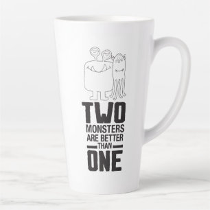 Caneca De Café Latte A Mão Desenhou Dois Monstros De Arte, Monstro, Art