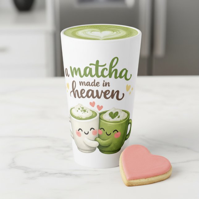 Caneca De Café Latte A Matcha Made in Heaven Cute Funny Pun (A Matcha Made in Heaven Cute Funny Pun Latte Mug
by Ricaso. Tall Latte mug ideal for your loved one)