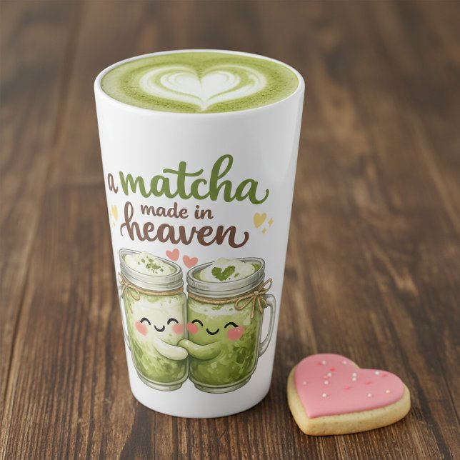 Caneca De Café Latte A Matcha Made in Heaven Cute Funny Pun (A Matcha Made in Heaven Cute Funny Pun Latte Mug
by Ricaso. Tall Latte mug ideal for your loved one)