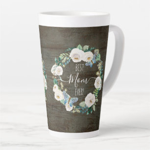 Caneca De Café Latte A Melhor Mãe Alguma Vez Rústica Floral Branco De