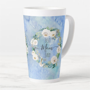 Caneca De Café Latte A Melhor Mãe, Azul, Azul, Branco, Aquarela