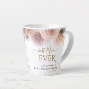 Caneca De Café Latte A Melhor Mãe Floral Elegante Já Dourada Nomes De