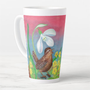 Caneca De Café Latte A neve e o pássaro-verde convocam o primavera