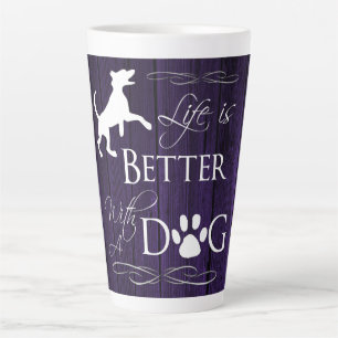 Caneca De Café Latte A vida é melhor com uma lata de cachorro - Roxo
