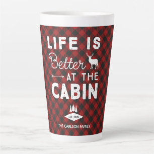 Caneca De Café Latte A vida é melhor na Xadrez da família Cabin Buffalo