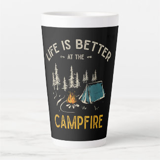Caneca De Café Latte A Vida É Melhor No Acampamento Divertido Caçamba