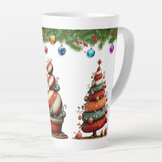Caneca De Café Latte A Whimsical Christmas Topiary Trees
