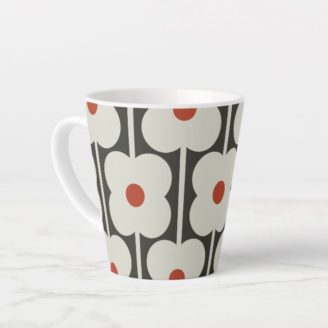 Caneca De Café Latte Abacus Flower Tomato Red Grid Patterno (Ângulo esquerdo)