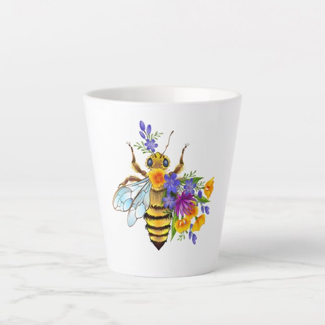 Caneca De Café Latte Abeja flor com plantas silvestres (Frente)