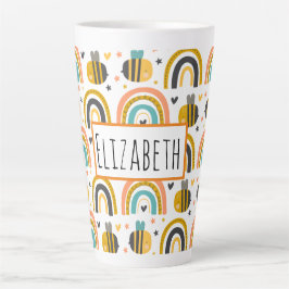 Caneca De Café Latte Abelhas de Bumble Cute e Rainbows Padrão