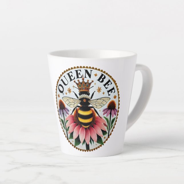 Caneca De Café Latte Abelhas Dias de as mães Rainhas de Abelhas (Ângulo direito)