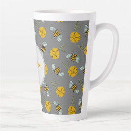 Caneca De Café Latte Abelhas e Bottercups na Cinza