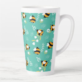 Caneca De Café Latte Abelhas fofas com flores