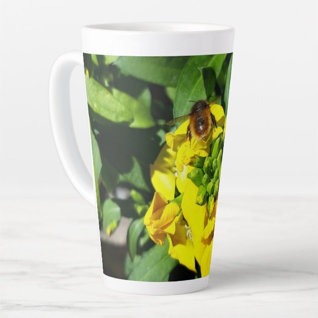 Caneca De Café Latte Abelhas nas Flores Amarelas (Ângulo esquerdo)