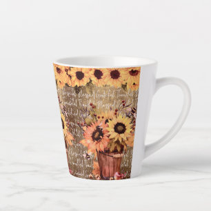 Caneca De Café Latte Abençoa Sunflower Gratidão Ação de Graças