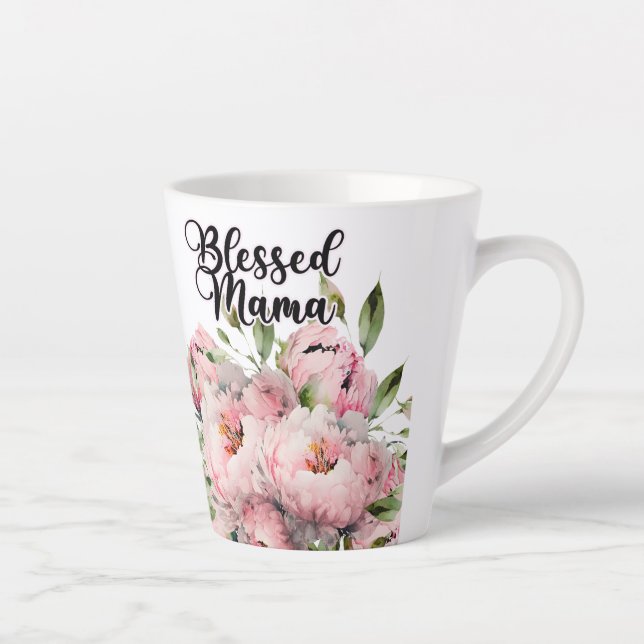 Caneca De Café Latte Abençoada mãe com flores lindas (Direita)