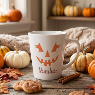 Caneca De Café Latte Abóbora de Halloween Personalizada Feminina Jack O