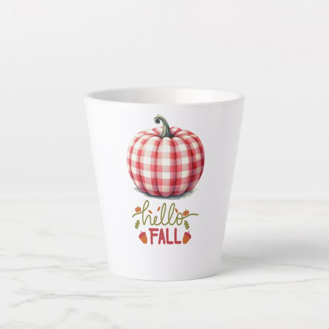 Caneca De Café Latte Abóbora de xadrez de outono (Frente)