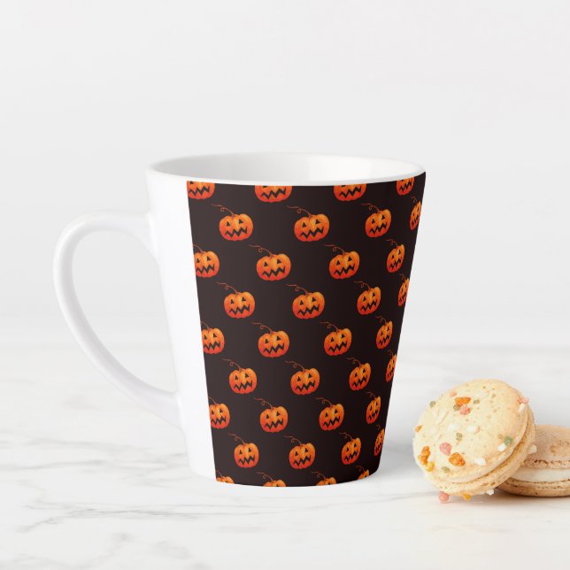 Caneca De Café Latte Abóboras de Halloween, Abóboras Laranjas Doces ou  (In Situ)