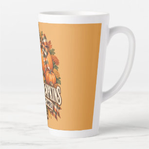 Caneca De Café Latte Abóboras Xadrez na Varanda Cottagecore Outono