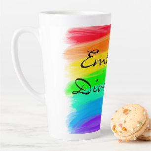 Caneca De Café Latte Abraçar Diversidade, arco-íris pintado brilhante
