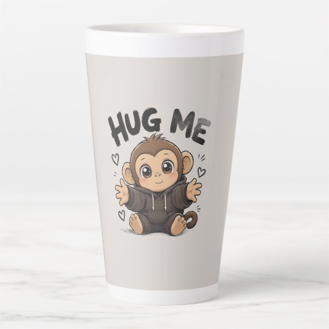 Caneca De Café Latte Abrace-me, Macaco (Frente)