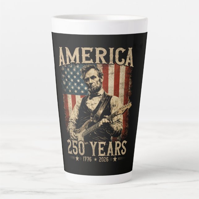 Caneca De Café Latte Abraham Lincoln Tocando Guitarra 4 de Julho (Frente)