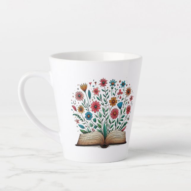 Caneca De Café Latte Abrir Flor de Livro