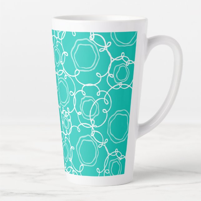Caneca De Café Latte Abstract Floral Matrix (Teal) Fine Art (Direita)
