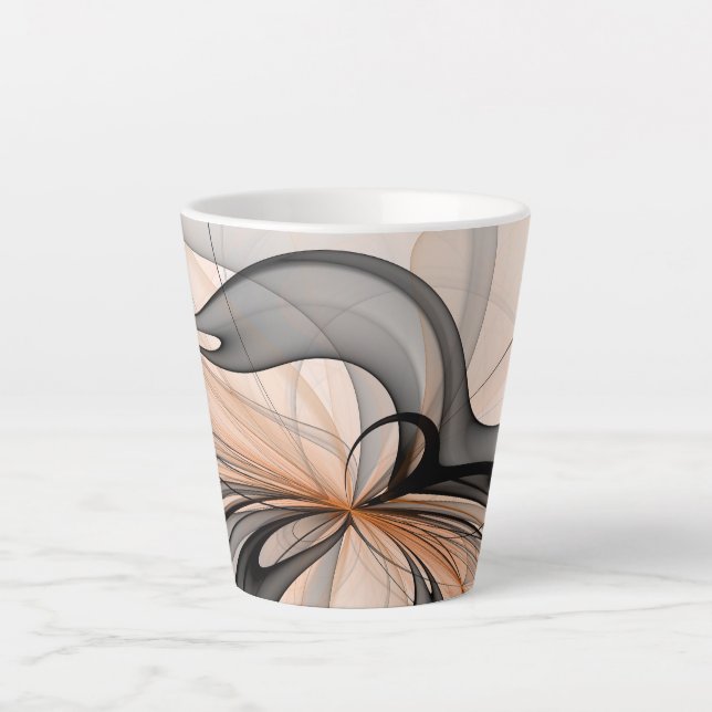 Caneca De Café Latte Abstrato Anthracite Cinza Siena Moderna Arte Fract (Frente)