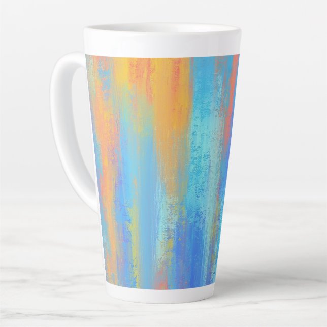 Caneca De Café Latte Abstrato Azul e Laranja (Ângulo esquerdo)