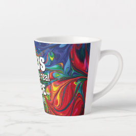 Caneca De Café Latte Abstrato Azul Vermelho Verde JESUS DÁ PAZ REAL