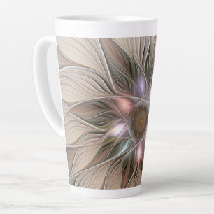Caneca De Café Latte Abstrato Beige Brown Floral Fractal