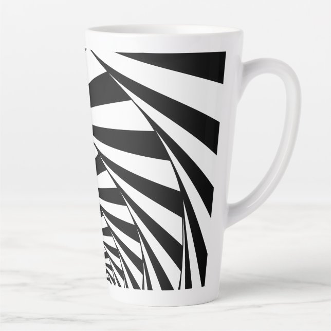 Caneca De Café Latte Abstrato Black & White Swirl Spiral Mug (Direita)